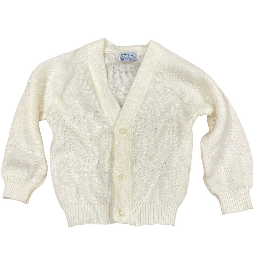 Vintage Julius Berger White Acrylic Baby Cardigan Sweater With Button Closure